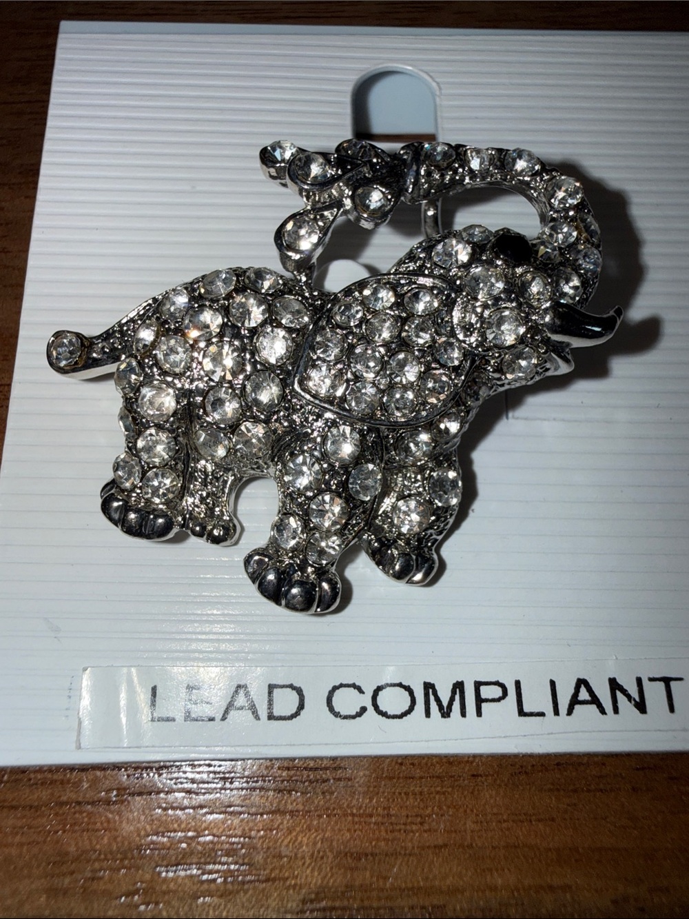 Rhinestone Elephant Brooch - Silver Crystal Accent
